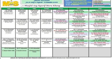Jadual Kuliah/Pengajian Bulan Julai 2019 Jadual Kuliah/Pengajian Bulan Julai 2019